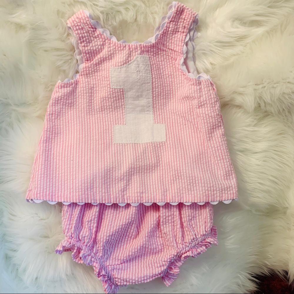 Baby girl seersucker first birthday outfit
